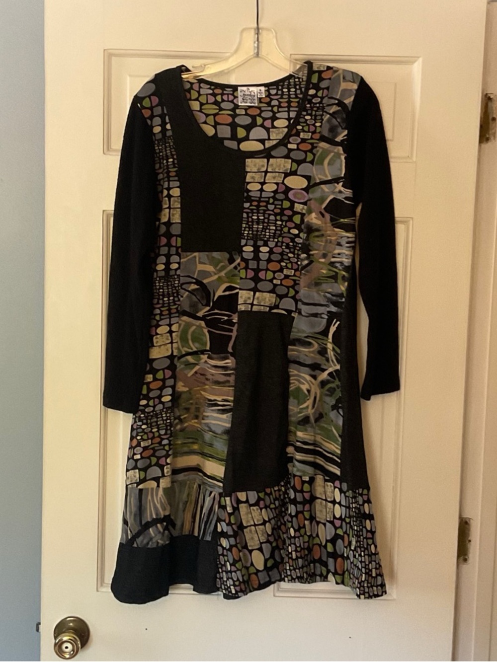 Parsley & Sage Dress Size S Lagenlook Artsy Art‎ To Wear Geometric Eclectic Boho